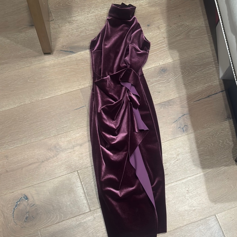 Chiara Boni Velvet Midi Dress in Deep Plum